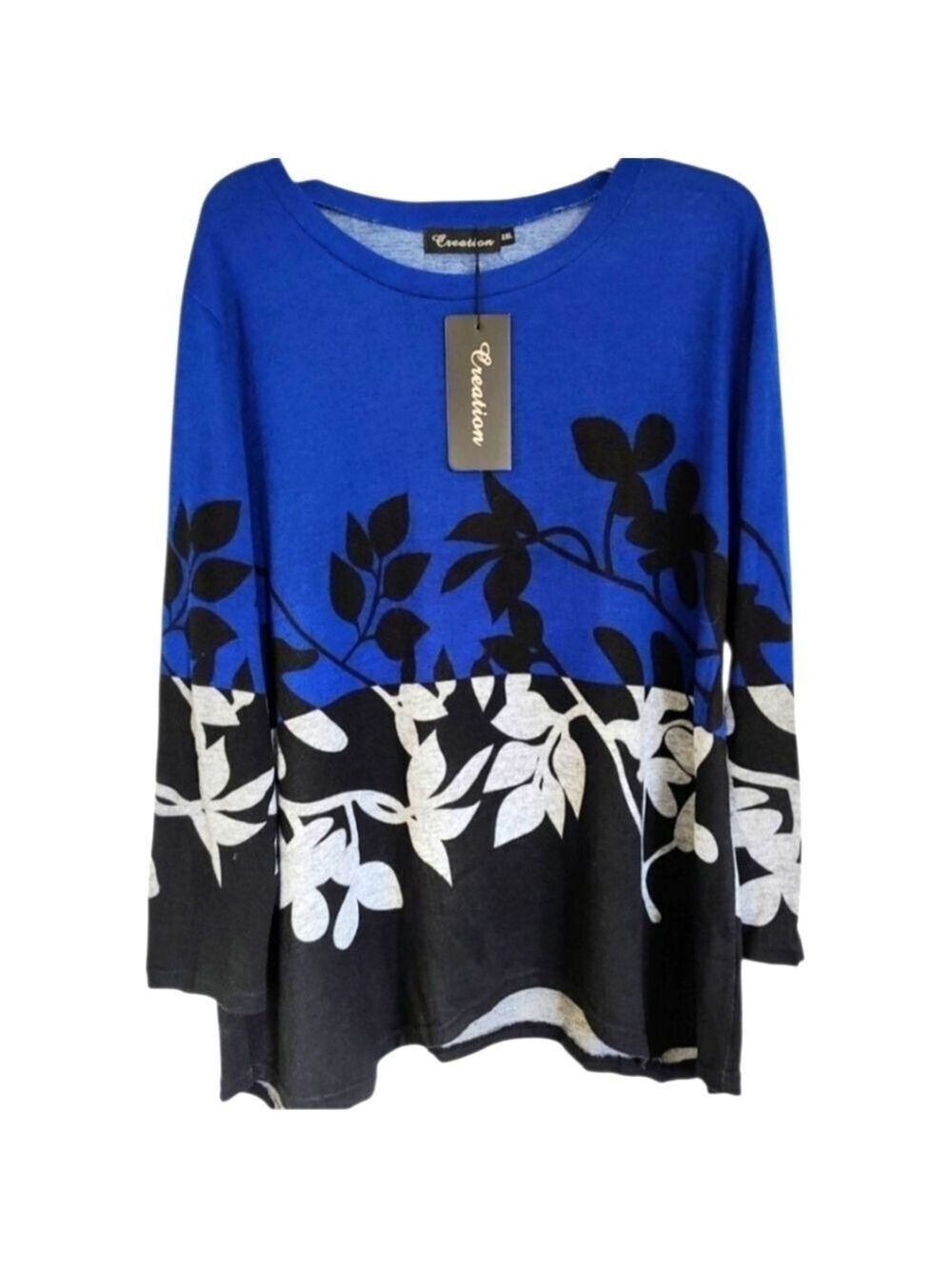 CREATION 3/4 Sleeve Blue & Black Floral Print Sweater Size Small NWT